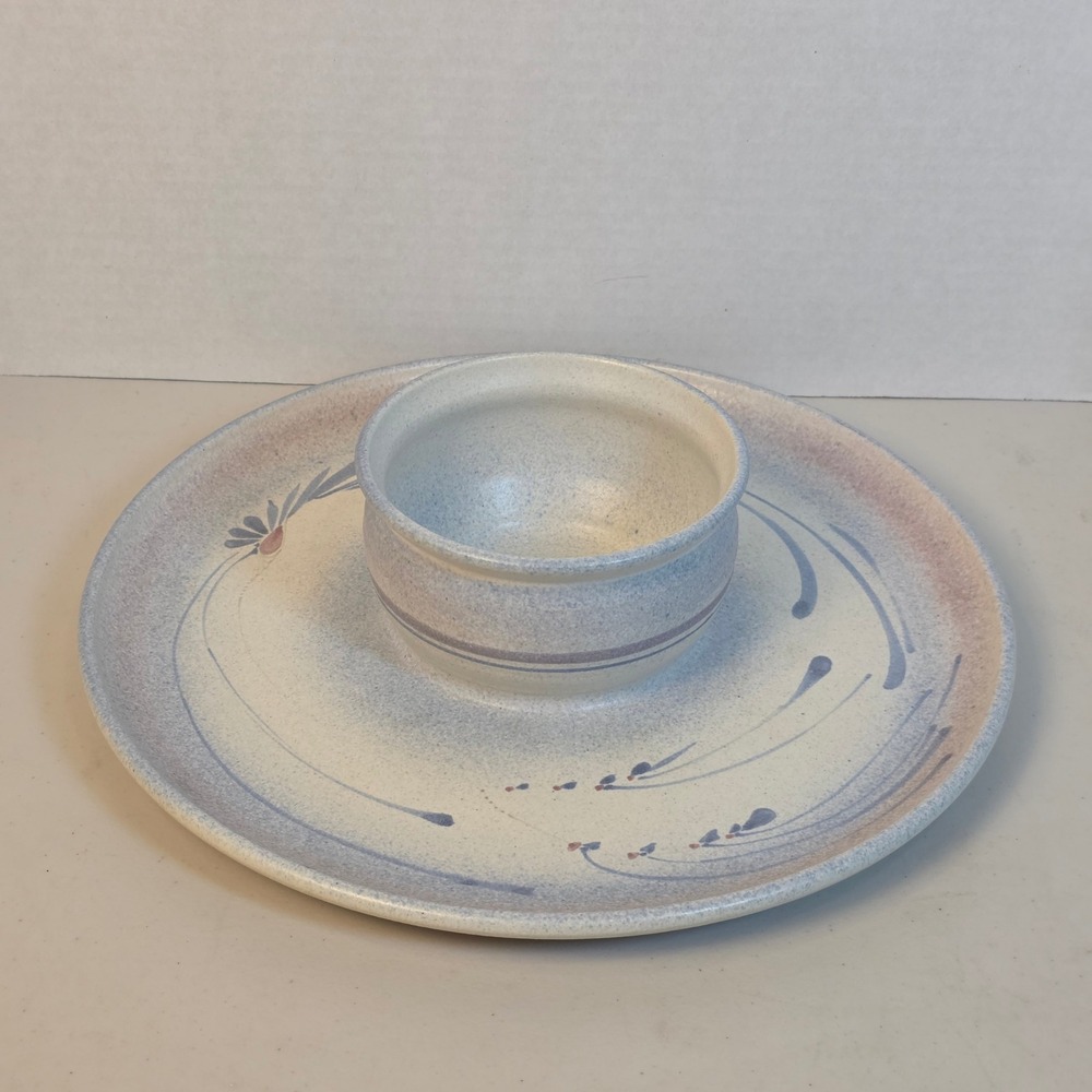 Jack Westlin Signed Pottery Chip Dip Serving Set Blue Mauve Stoneware PNW Tacoma